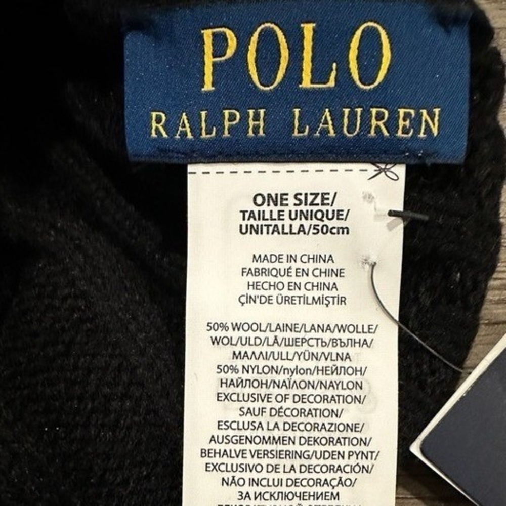 Polo Ralph Lauren Black Ribbed Beanie Hat Multi-Color Pony Wool Blend PP0054 NWT - Picture 4 of 5